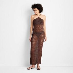 Elegant Brown Crochet Maxi Dress